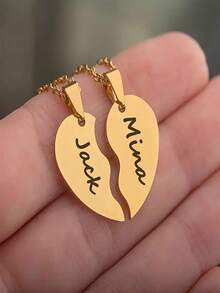 Customized Love Pendant Necklace With 2 Heart-Shaped Stainless Steel Personalized Women's Necklaces, Elegant For Couples To Wear Daily, Suitable For Valentine's Day Gifts And Commemorative Gifts For Wives