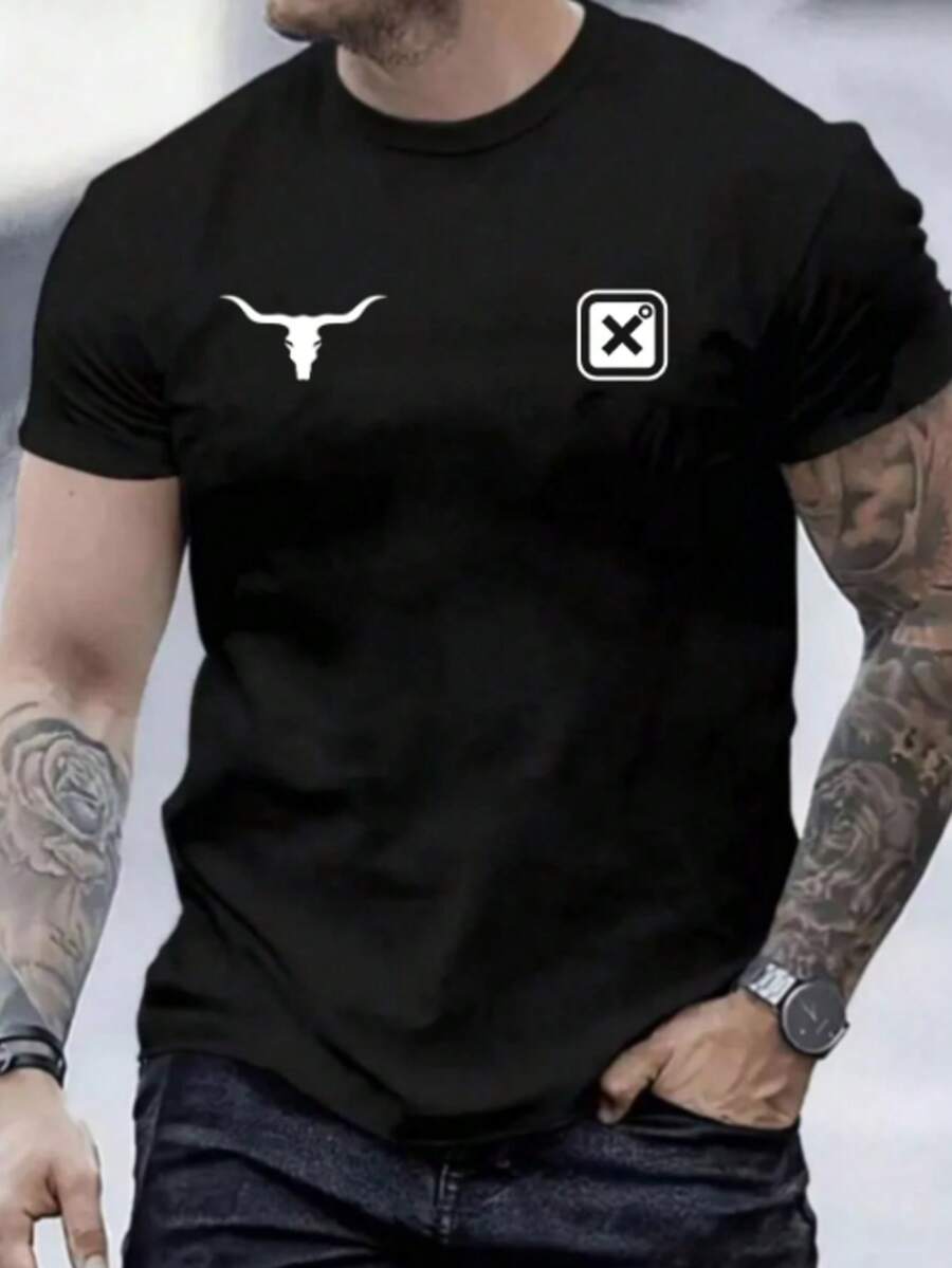 Men's Texas T-Shirt Printed Shirt 100% Cotton Mesh 30.1 T-Shirt Rodeo Country Clothing Tx Buffalo - 黑色 - 查看 1