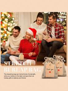 30个装抽绳纸板亚麻礼品袋，可重复使用，派对回礼袋 + 免费礼品标签和绳子，棕色亚麻布袋，适用于婚礼、生日、派对回礼、节日包装、珠宝袋、DIY工艺香囊 - 彩色 - 查看 7