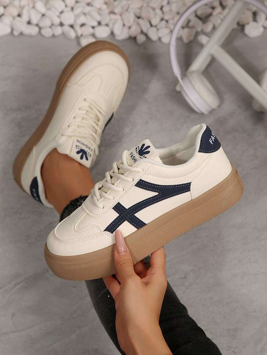 2025 Neue Damen Sportliche Weiße Sneaker, Farbblockdesign, Lässig Vielseitige Dicksohlige Retro Gump Schuhe