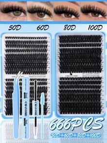648/666/720pcs D-Curl Fluffy False Eyelashes Set, Includes Beginner-Friendly Eyelash Tutorial, Thick & Voluminous DIY Segmented False Lashes, With Glue, Sealant, Tweezers, Lash Brush, Magnifies Eyes, Lightweight & Reusable, Large Capacity Individual Lashes Set, Soft & Natural Mixed Lashes, Create 3D Dimensional Eye Makeup, For Home DIY, Travel, Daily Commute, Evening Party, Wedding Bride Makeup, Etc. - Multicolor - View 14