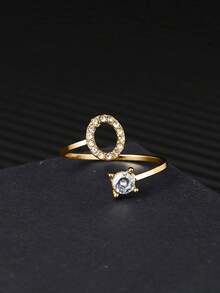 礼盒装 26 字母奢华水钻金色开口戒指，适合女性婚礼订婚派对生日礼物 - 金色 - 查看 45