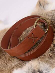 Viking Embossed Waist Belt - Medieval Faux Leather Belt With Cross Pendant, Brown, Ideal For Cosplay, Men & Women, Viking-Themed Accessory|Vintage Waist Belt| Faux Leather Belt Halloween Costume