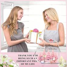 1pc Christmas Desk Decoration Sign, 4X4 Inches, Santa Claus Square Acrylic Ornament, Christmas Quote Design, Pink Christmas Decor, For Living Room Decoration