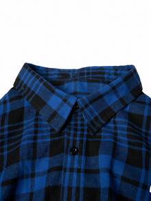 ANDREILEE2025 New Spring/Autumn Casual Fashion Loose Plaid Button-Up Long Sleeve Shirt, Unisex Versatile Design - Royal Blue - View 4