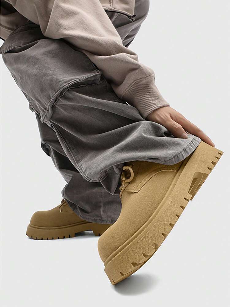 Zapatos Derby para hombres, nuevas botas de caña baja para primavera/otoño, zapatos de trabajo retro, suela gruesa, zapatos versátiles - Amarillo - Añade 7