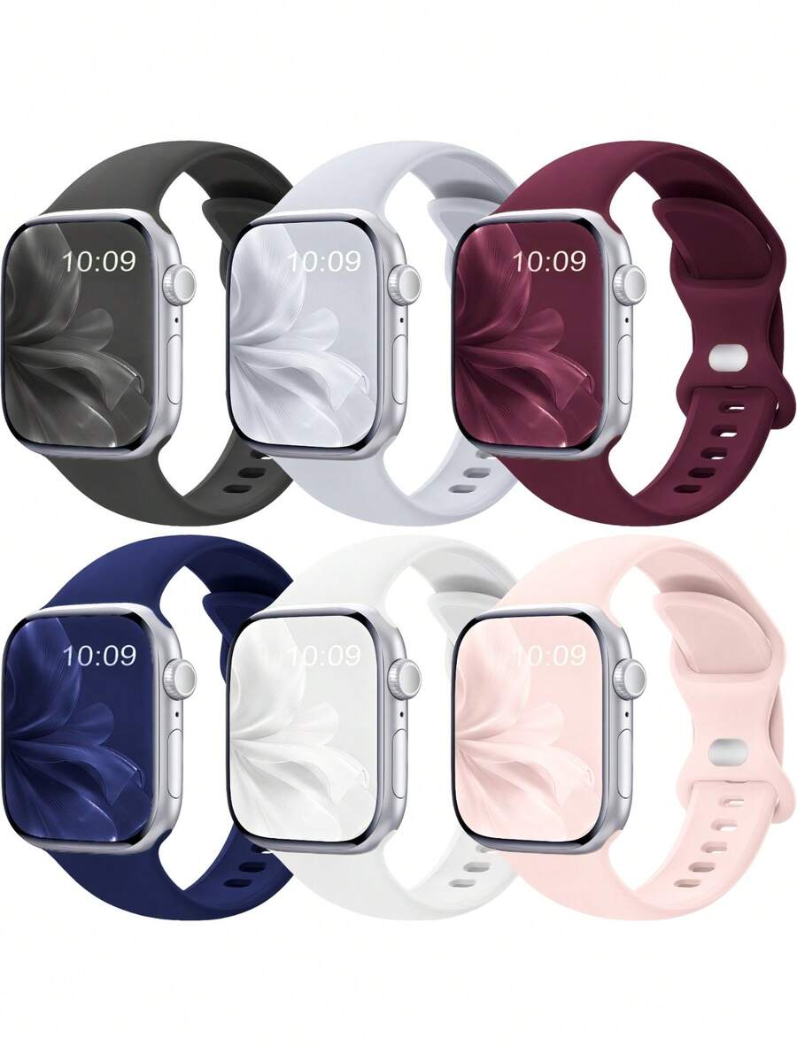 6pcs Soft Silicone Waterproof Sport Bands Compatible With Apple Watch 41mm, 40mm, 38mm, 45mm, 44mm, 46mm, 42mm, 49mm, Suitable For Apple Watch Ultra, SE, Series 10, 9, 8, 7, 6, 5, 4, 3, 2, 1