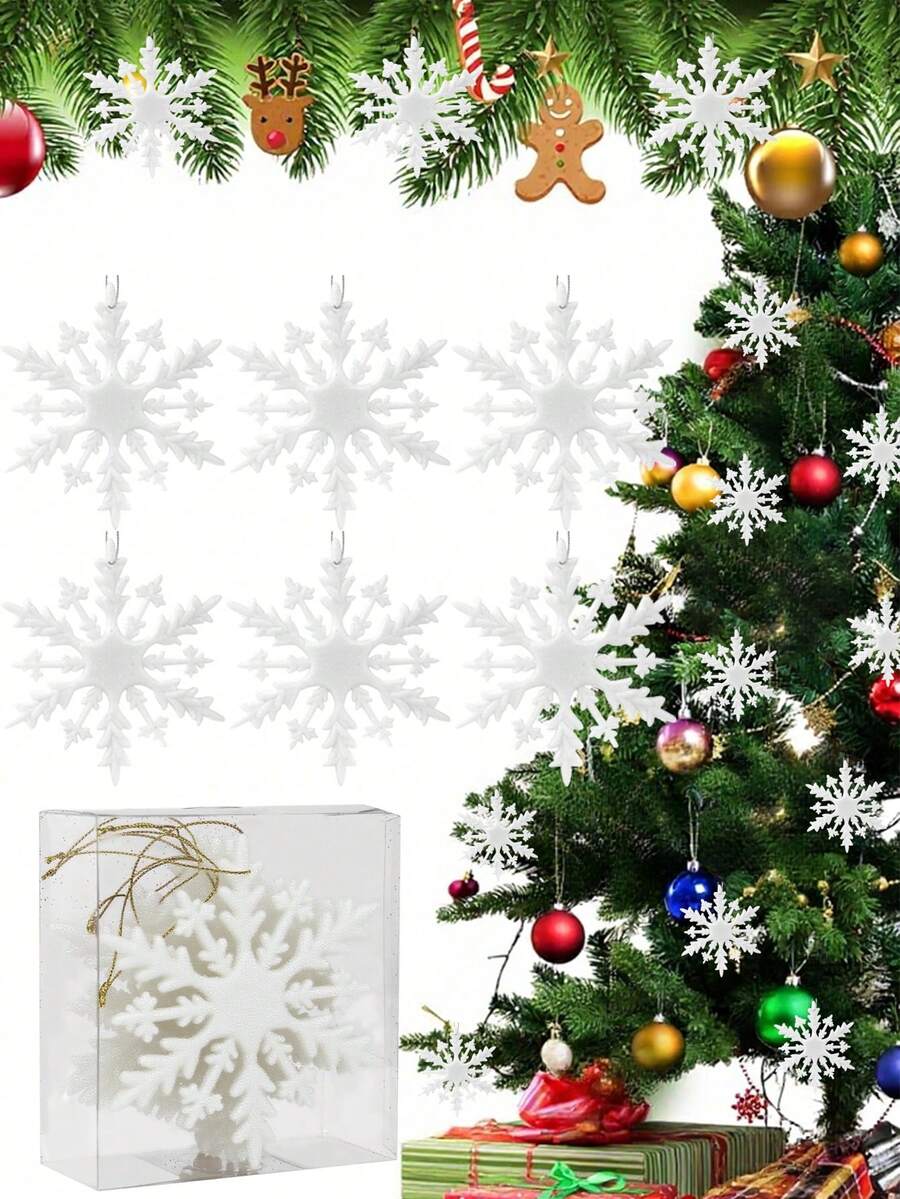 6Pcs Christmas Glitter Snowflake Ornaments, Plastic Snowflake Decorations For Christmas Tree New Year Holiday Party Decor Glitter Snowflake Ornament Plastic Glittered Snowflake Ornaments Sparkling Christmas Tree Decorations For Christmas Tree Decoration Wedding,Thanksgiving,Party