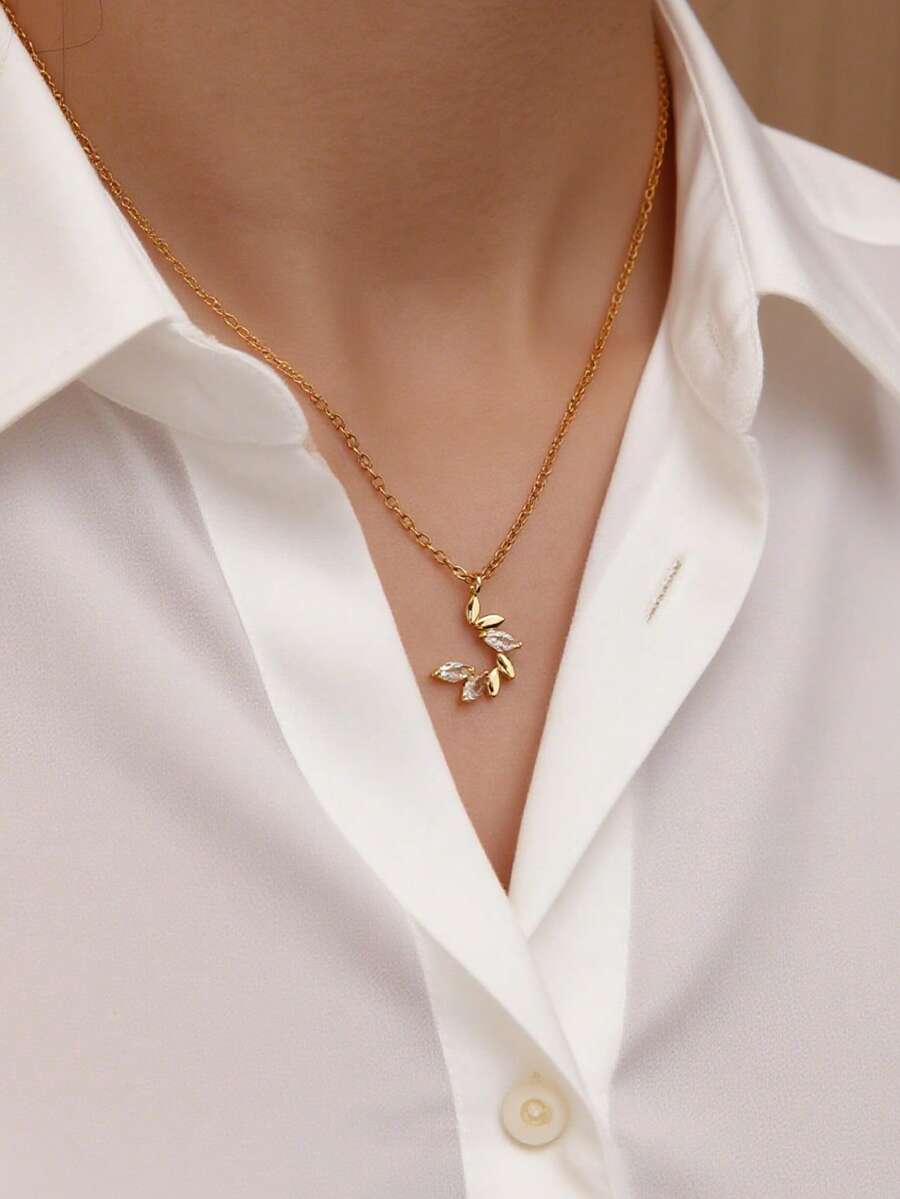 女士不锈钢多叶月亮项链,18K 镀金和银色防褪色项链颈链,浪漫婚礼伴娘珠宝节日配饰,送给妈妈/女儿/挚友的圣诞礼物 - 彩色 - 查看 1