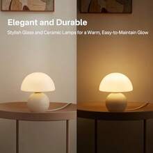 Small Mushroom Lamp,USB-Plug In Bedside Table Lamps With 3-Temperature LED Bulb Dimmable,Unique Cute Aesthetic Home Decor For Living Room,Bedroom, Modern Ceramic Base Glass Lamp - 菇 - 查看 6