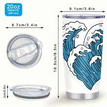 1pc 20 Oz Stainless Cup, Best Coffee Cups To Keep Coffee Hot, Double- Wall Vacuum Insulation, Free Shipping, Great For Artists Sipping Tea While Creating, Cupe- Oceanide