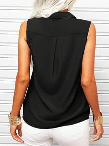 Women's Shirt Lapel Sleeveless Shirt Is Suitable For Home And Out, Versatile Shirt - màu đen - Xem 2