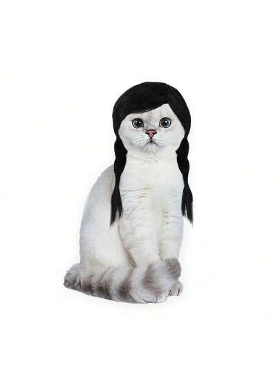 Peluca con clip para mascotas, accesorios para el cabello de gatos y perros, fiesta de cumpleaños, utilería para fotos, clip indoloro + material esponjoso transpirable (adecuado para poodle, bichón frisé), peluca con clip adorable para gato/perro - fácil de usar, diseño esponjoso negro, excelente para disfraces y sesiones de fotos, accesorios para pelucas