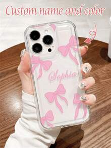 Funda de teléfono personalizada con diseño de lazo de cinta, gruesa y resistente a los golpes. Diseño de lazo personalizable, color y texto personalizados. Funda protectora gruesa y resistente a los golpes compatible con iPhone 11, 13, 15, 16 Pro Max. Regalo de cumpleaños, versión internacional, no la versión nacional. Regalo de aniversario, regalo de primavera. - transparente - Ver 2