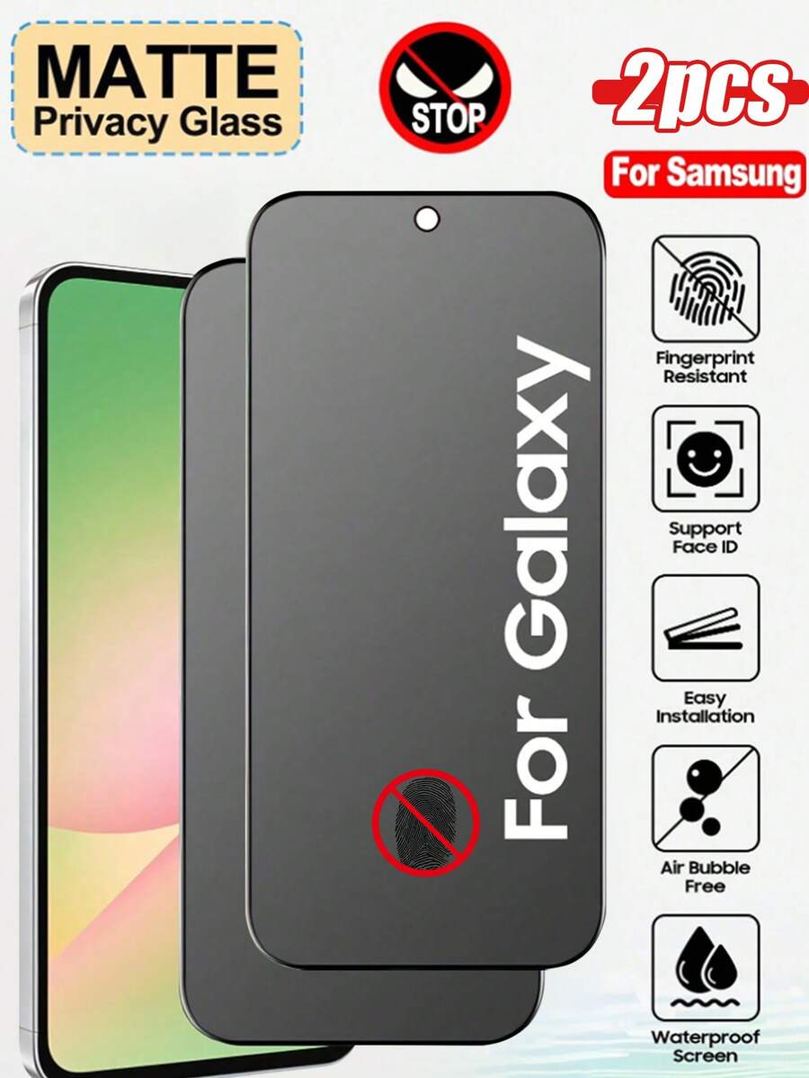 2pcs Matte Privacy Tempered Glass Screen Protector, Compatible With Samsung, 9H Hardness Anti-Spy Matte Glass, 2.5D Anti-Fingerprint Matte Privacy Glass, Scratch-Resistant, Matte Privacy Glass Screen Protector, Frosted Style, Easy Installation Mobile Phone Accessories Screen Protection Essentials, Applicable To Daily Shield, Office, Home Privacy Screen Protector Phone Screen Protector Waterproof Shockproof Anti-Fall Scratch Resistant - Black - View 1