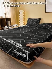 2/3 Pcs Printed Fitted Sheet Set, Bedding, Bed Sheet Set, Soft And Comfortable Bedding, Room Decor, Mother's Day Decor, Skin-Friendly Bed Cover Set For All Season, Domitory Bedding Set, Mattress Protector For Bedroom, Mother's Day Gift, Fits For Twin Full King Queen Size Bed, 1 Fitted Sheet And 2 Pillowcases, Back School Bedding, Machine Washable - 彩色 - 查看 29