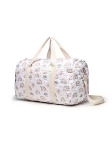 熊印花毛绒波士顿手提包 - 多功能大容量尿布和婴儿必需品收纳手提包，配有肩带，适合婴儿到青少年和成人 - 彩虹 - 查看 3