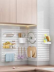 Perforated Board Wall Organizer Storage DIY Accessories Combination Shelving Unit, No Drilling Required, Suitable For Bedroom, Bathroom, Study, Living Room, Entryway, Christmas Gift - Multicolor - View 4