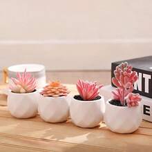 Artificial Faux Succulents In Pots, Gold Plants Women Desk, Small Realistic Faux Succulents Home Office Accessories Window Sill Bathroom Bedroom, Gold - 粉色 - 查看 7