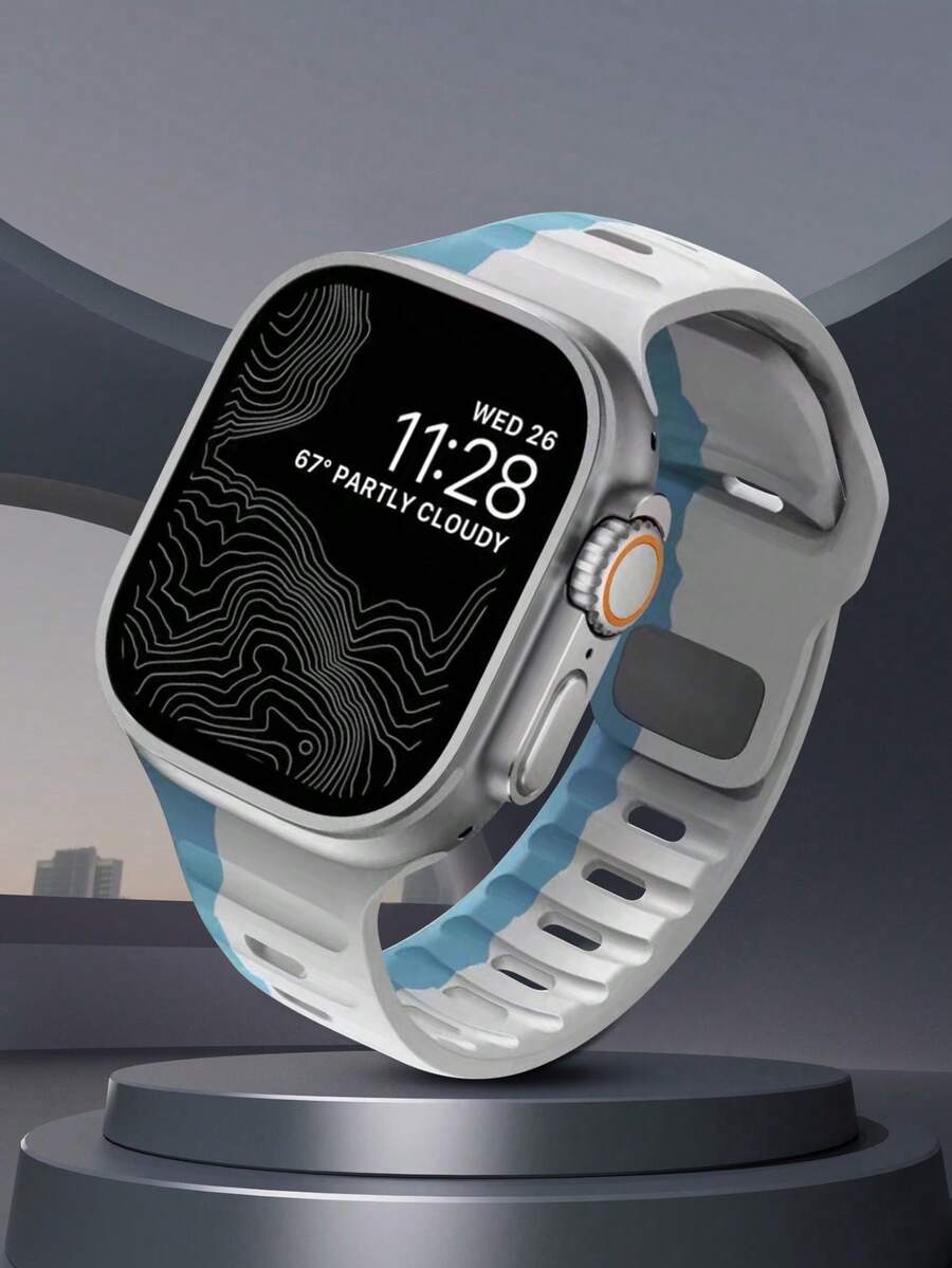 1 件蓝色和灰色兼容 表带，户外运动登山健身瑜伽防水防汗超薄柔软 3D 浮雕纹理硅胶 表带，适用于 Ultra 2、SE、Series 9/8/7/6/5/4/3/2/1、38/40/41mm、42/44/45/46/49mm，男女通用礼物