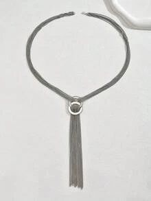 1 Stück elegante Hochzeitssaison funkelnde einfache Kreis Quaste verstellbare lange Halskette, Braut Accessoire Geschenk