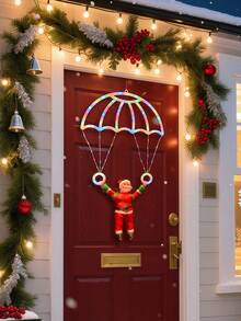 1 Pieza Luz de paracaídas de Papá Noel, Diseño creativo de paracaídas de Papá Noel, Alimentado por USB, Múltiples modos de iluminación, Adecuado para decoración de invierno y Navidad, Se puede usar para decoración de árbol de Navidad, sala de estar, dormitorio, comedor, decoración de vidrio y pared, decoración de escaparate de tienda, decoración de porche exterior, hermosa utilería para fotos - paracaídas - Ver 8