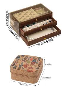 三层首饰盒，木质首饰收纳盒，亚克力首饰整理盒，复古风格首饰盒，抽屉式首饰盒，化妆品收纳盒，首饰展示整理盒，可展示戒指、耳环、项链、手镯，母亲节礼物，伴娘礼物，生日礼物，送给朋友和老师的礼物，女士理想礼物