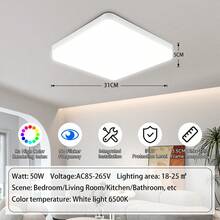 110V/220V 通用 LED 吸顶灯，方形/圆形白光灯具，6500K 明亮照明，适用于家庭、卧室、客厅、走廊、厨房、浴室、公寓、阳台、办公室 - LED白框吸頂燈 - 查看 13
