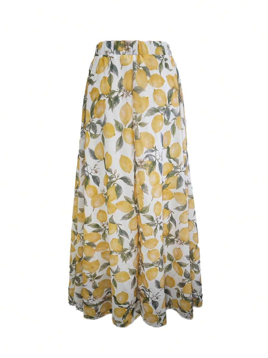 Casual Lemon Print Skirt, Fashion For Daily Wear & Shopping - Orange - View 1