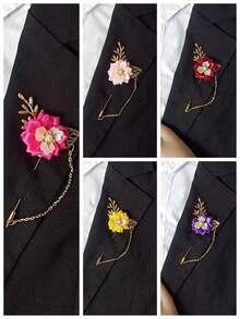 1 pieza Broche unisex, estilo coreano con flor de tela tipo margarita o crisantemo, alfiler de suéter, cadena de solapa con borla y aguja larga - Multicolor - Ver 22