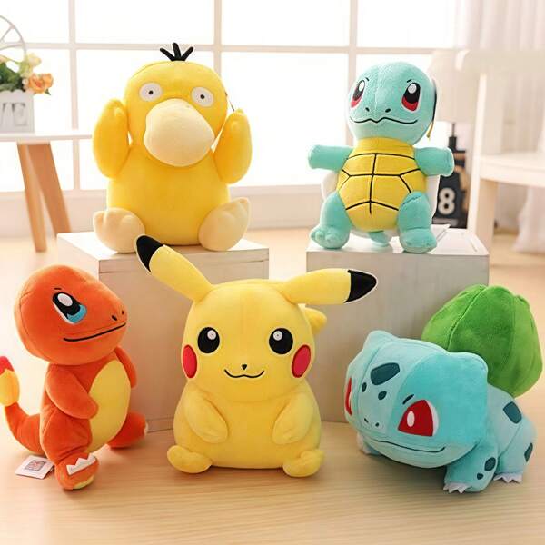 Pokémon, Pikachu y Squirtle son juguetes de peluche lujosos adecuados para proyectos educativos DIY para niños y niñas, juegos de dibujos animados y anime, juguetes de peluche, muñecas de garra de estrella bebé, colgantes de escritorio y almohadas. Son perfectos para útiles escolares de vuelta al colegio, regalos de Navidad, Halloween y cumpleaños, y también son adecuados para niños y niñas.