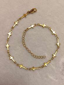 Nooxian 1 pieza Joyería Estilo bohemio de playa para mujer Tobillera de acero inoxidable resistente al agua y a la con múltiples cruces, accesorio diario como regalo (Cantidad de cuentas de cruz al azar)