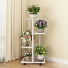 3/4/5 Tier Metal Flower Stand With Wheels | Decorative Rack, Storage Rack, Living Room/Balcony Flower Stand, Holds Up To 5 Potted Plants - Multicolor - View 5
