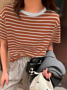 K&K FASHION Basic Striped T-Shirt Blouse - 瓦 - 查看 1