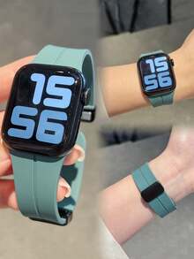 1条硅胶磁吸表带，兼容 42mm、38mm、40mm、41mm、44mm、45mm、46mm、49mm，时尚智能手表替换表带，适用于Series Ultra2、Ultra SE2、SE 11、10、9、8、7、6、5、4、3、2、1，可作为学生返校礼物 - 綠色 - 查看 4