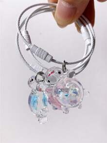 1pc Cartoon 3D Whale & Colorful Sequin Turtle Zinc Alloy Keychain, Couple Accessory, Ocean Theme Souvenir, Daily Decoration