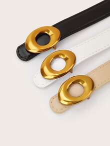 3pcs Women's Retro Metal Buckle Stitching Leather Belt, Classic PU Leather Casual Pants Belt For Daily Wear - Multicolor - View 4