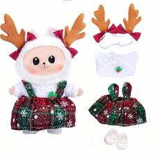 17厘米拉布布娃娃圣诞装，纯色心形刺绣毛衣+牛仔裤+纯色系带帆布鞋套装，第一代/第二代娃娃吊坠配饰，适合青少年、万圣节和圣诞派对（不含娃娃）