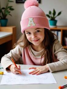 1pc Knitted Hat With Pom Pom For Baby Boys, Girls, Children, Minimalist Style Winter Beanie, Suitable For Outdoor Activities And Daily Commute