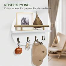 Key Holder Wall Mount Mail Organizer With Shelf & 4 Hooks, Semicircle Decorative Key Rack, Rustic Key Hanger For Entryway, Apartment Essentials, Home Decor Aesthetic Room Decor - White - View 2