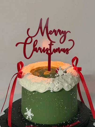 1个/4个/8个圣诞蛋糕装饰标签，红色“圣诞快乐”字样，圣诞甜点顶部装饰，圣诞派对烘焙用品，亚克力材质蛋糕装饰品