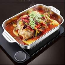 不锈钢烤盘，长方形家用烤箱，厚烤盘，适用于微波炉和电磁炉 - 銀色 - 查看 11