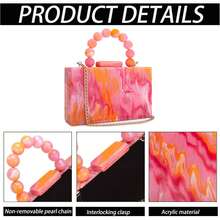 Milky Way Orange-Pink Acrylic Clutch Bag With An Elegant Chain Strap And Beaded Handle, Designed For Hand-Carrying Or Shoulder-Carrying. This Distinctive Women's Evening Bag Makes The Perfect Accessory For Parties, Weddings, Or Brides, And Is Also An Ideal Christmas Gift For Family And Friends. - 珊瑚粉 - 查看 7