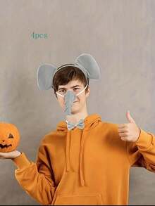 4 Pieces Of Grey Elephant Costume Set, Ear Headband, Nose, Tail, Bow Tie, Animal Costume Set For Various Festival Cosplay Parties