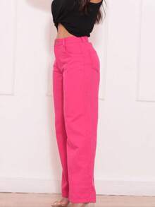 Women's Wide Leg Jeans, High Waist, Butt Lifting Pants - 粉色 - 查看 2