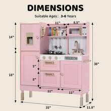 Kinder King Wooden Kids Play Kitchen, Toy Kitchen Playset For Toddler, Realistic Kitchen Sets W/Lights & Sounds, Pretend Ice Maker, Telephone, Kitchen Accessories, Gift For Boys Girls Age 3+, Halloween Christmas Gift, Pink