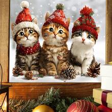 可爱圣诞小猫窗贴，雪花帽猫咪设计贴纸，静电吸附可移除可重复使用，适合圣诞节窗户装饰 - 节日氛围圣诞猫窗贴家居装饰圣诞装饰房间装饰圣诞装饰家居