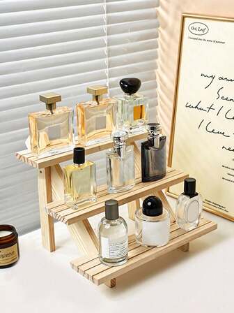 1 件多层木质收纳架，1/2/3/4 层，可存放口红、化妆品、香水、项链、耳环、手链，适合展示盲盒、小雕像、模型、办公桌整理，适合度假海滩、浴室收藏、卧室收藏，容量大