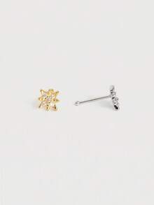 1pc S925 Sterling Silver Gold Mini Zirconia Eight-Pointed Star Nose Stud/Ear Stud/Lip Stud - Gold-Plated Hypoallergenic - Small And Exquisite Men's And Women's Unisex Facial Piercing Jewelry - Sterling Silver Jewelry - Fashionable And Personalized Hip-Hop - Suitable For Daily Wear