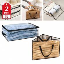 2pcs (1pc Hanger Storage Bag + 1pc Blanket Storage Bag), Transparent With Black Trim Wardrobe Storage Organizer Bags, Multi-Functional Storage Set For Hanging Clothes, Blankets, Garment Organization, Keep Your Closet Neat